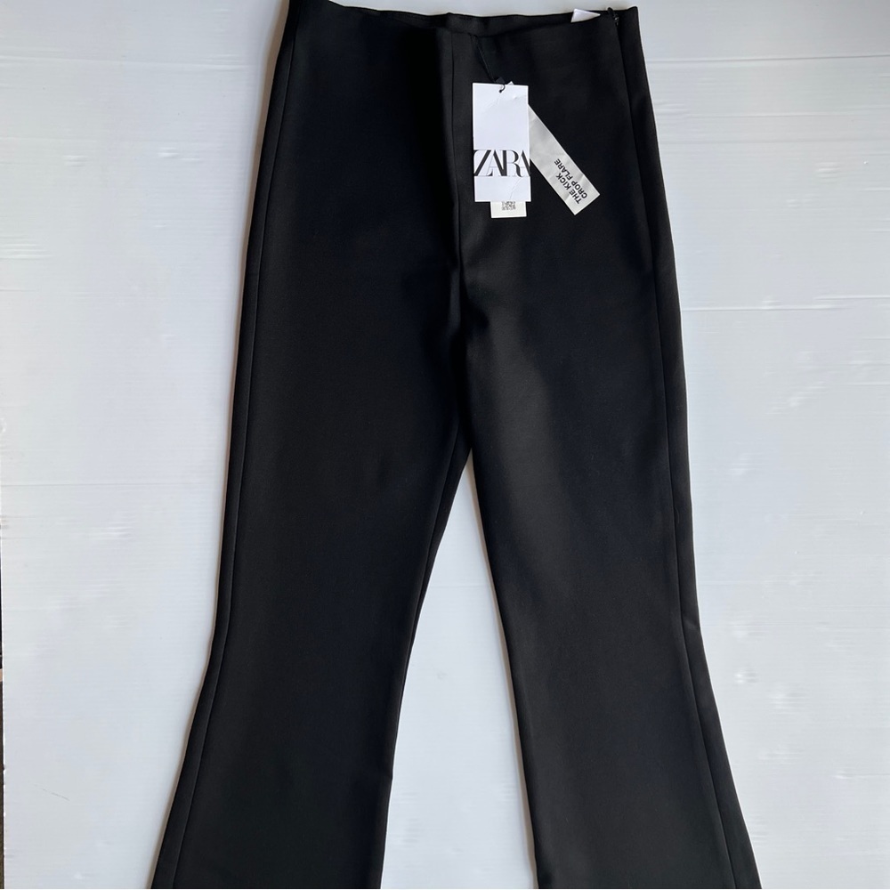 NWT ZARA HIGH-WAIST SKINNY CROP FLARED TROUSERS PANTS BLACK SIZE M | 1478/241